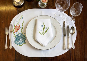 Set de table ovale en coton avec motif coquillages et algues brodés, style méditerranéen, lavable en machine, pour usage domestique - Product Image 5