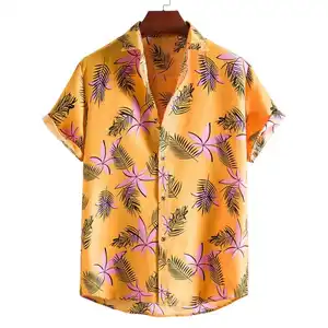 カスタムプリントのハワイアンシャツとビーチショーツボタンアップビーチシャツ男性用
