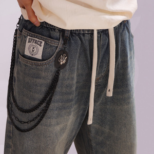 โซ่คาดเอวเดนิมสำหรับผู้ชายและผู้หญิง สีดำ หลายชั้น ลายหัวเสือดาว โลหะผสมสังกะสี สไตล์ฮิปฮอป สตรีทแดนซ์ แฟชั่นลำลอง - Product Image 2