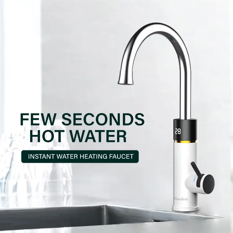 Briwellna 220V Instant Electric Water Heater Tap Digital Display Kitchen Faucet Instant Hot Water Tap Swan Geyser Faucet
