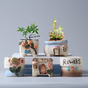 Maceta de Cerámica Pequeña en Forma de Hongo, Estilo Rústico Pastoral, Autoabsorbente, Transpirable, Tallada a Mano, Diseño Inteligente, <span class=keywords><strong>Kit</strong></span> de Maceta para Plantas Suculentas - Product Image 1