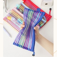 Étuis à stylos les plus vendus en usine, transparents, à rayures multicolores, en tissu maillé, avec fermeture éclair, sacs de rangement