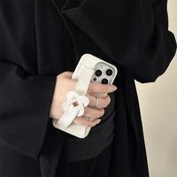 Étui de téléphone portable en silicone TPU antichoc blanc avec bracelet en cuir PU et fente pour cartes pour iPhone 16 15 14 13 12 11
