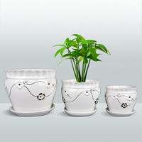 Pot de fleurs en céramique blanche élégante personnalisé, peint à la main, pour plantes d'intérieur, avec plateau