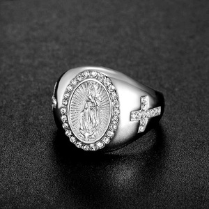 Anillo cruzado de acero inoxidable chapado en oro con diamantes para hombre, joyería de fiesta, diseño geométrico ovalado, JZ006 - Product Image 3