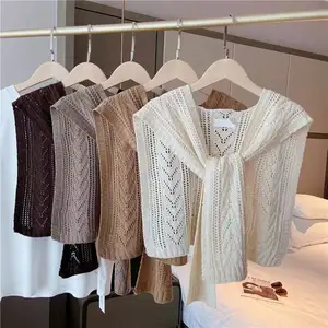 Spring and summer shawl hollow crocheted solid color knitted woolen outwear shawl for women