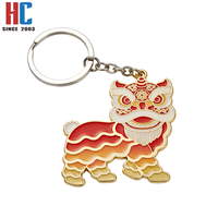 Porte-clés artisanal commémoratif du Festival du Printemps, motif Danse du Lion chinois, en métal émaillé plaqué or moderne, personnalisé, de fabrication usine avec 23 ans d'expérience