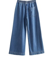 ZZB Set Kemeja dan Celana Jeans Wanita Lengan Panjang V-Neck Denim Warna Solid 3D Bernapas Dapat Dicuci Model Kasual Modis Terlaris Musim Semi