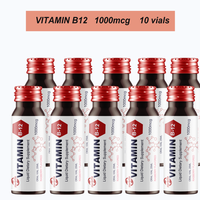 Étiquettes privées OEM, vitamine B12 liquide 1000 mcg, flacons oraux, saveur framboise, complément alimentaire pour soutenir l'énergie, lot de 10, 25 ml