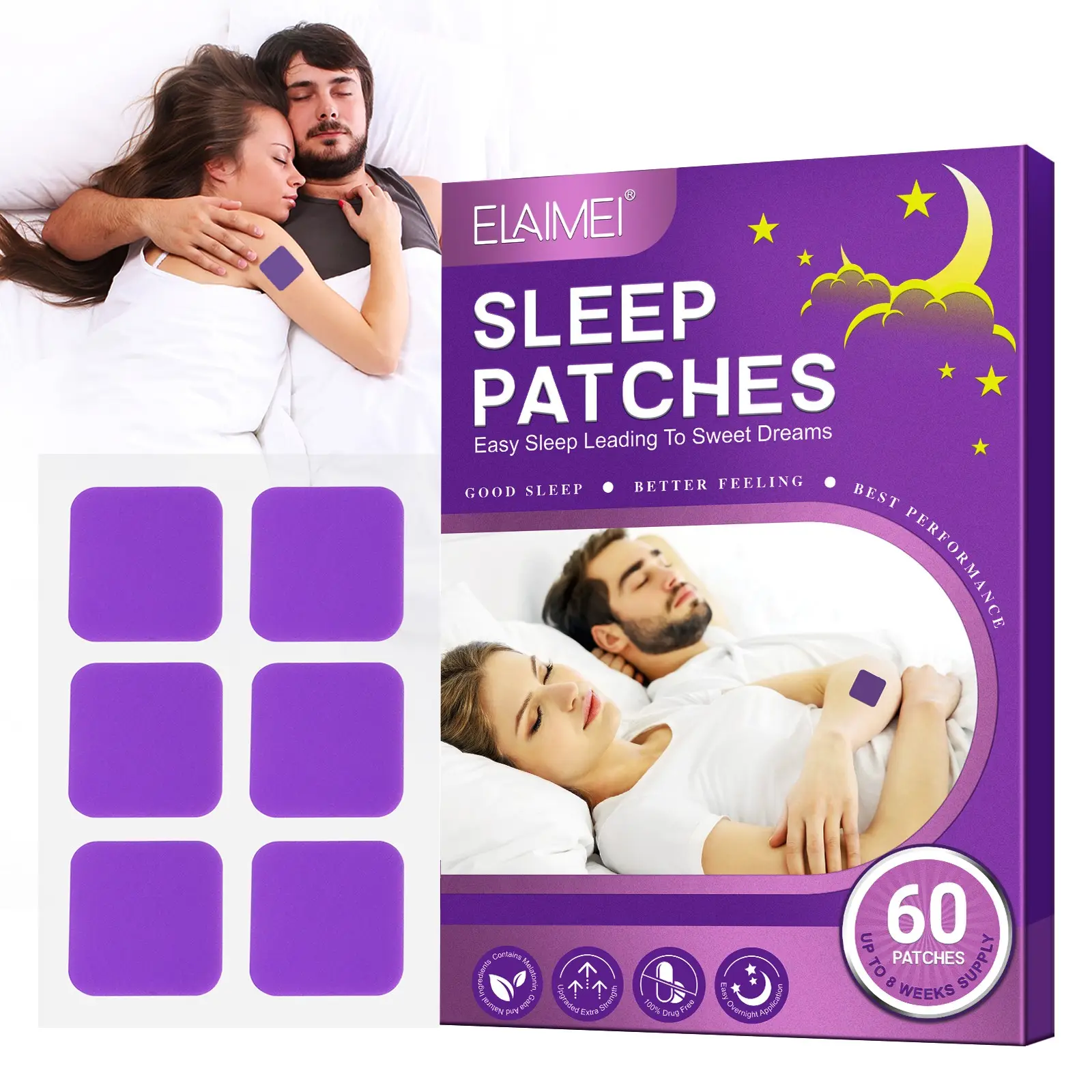 ELAIMEI 60 Pcs Sleep Aid Melatonin Patch Improves Sleep Quality Aids Anxiety Stress Relief Promoting Aid Insomnia Patches