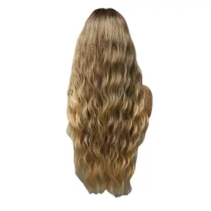 European and American Style Women's Wig Medium Gradient Golden Brown Long Curly Hair Corn Curler Daily High-Temperature Fiber Wi