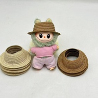 Vente en gros transfrontalière : Mini chapeau de paille naturelle respirant pour poupée et jouet pour animal de compagnie, modèle d'été sans oreilles et à calotte vide, pour tête de 48-50 cm