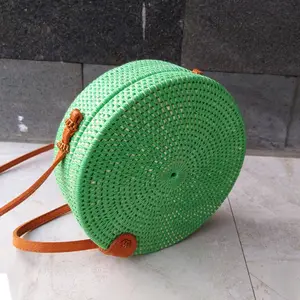 BALI ORIGINAL RATTAN BAG LEATHER TRIMS EXPORT QUALITY