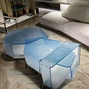 Vente directe d'usine Design italien Ondulation de l'eau Ensemble de table en acrylique Irrégularité à usage domestique Table d'extrémité en acrylique bleu - Product Image 5
