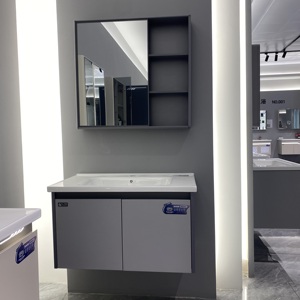 WJL 2026 <span class=keywords><strong>Mueble</strong></span> de <span class=keywords><strong>Baño</strong></span> de Acero Inoxidable con Espejo Iluminado de Alta Calidad, Lavabo de Cerámica Gris, Conjunto de Muebles de <span class=keywords><strong>Baño</strong></span> con Almacenamiento - Product Image 2