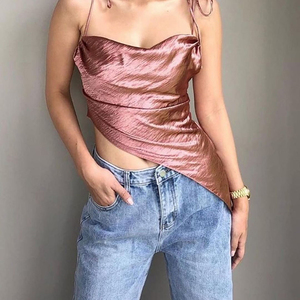 Nuevo personalizado sólido colores tapa del tanque de verano Irregular Tops correa de espagueti Top Halter para las mujeres - Product Image 2