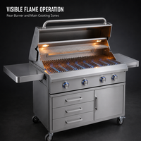 Gril de cuisine extérieur portable, étanche, réglable, en acier inoxydable, avec quatre brûleurs principaux, protection haute pression et grille de maintien au chaud