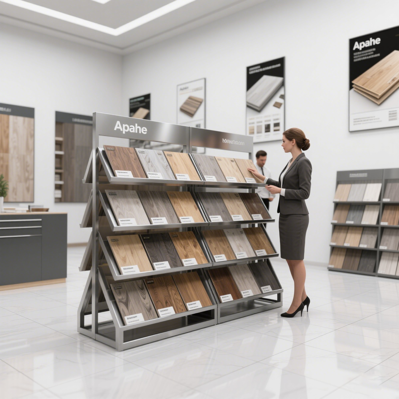 Apache Custom Metal Floor Standing Slab Granite Quartz Marble Ceramic Stone Tile Display Rack for Showroom — view 4