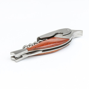 Abridor de botellas multifuncional de acero inoxidable con mango de madera para cocina, abridor de cerveza y vino, 12,5 cm - Product Image 3
