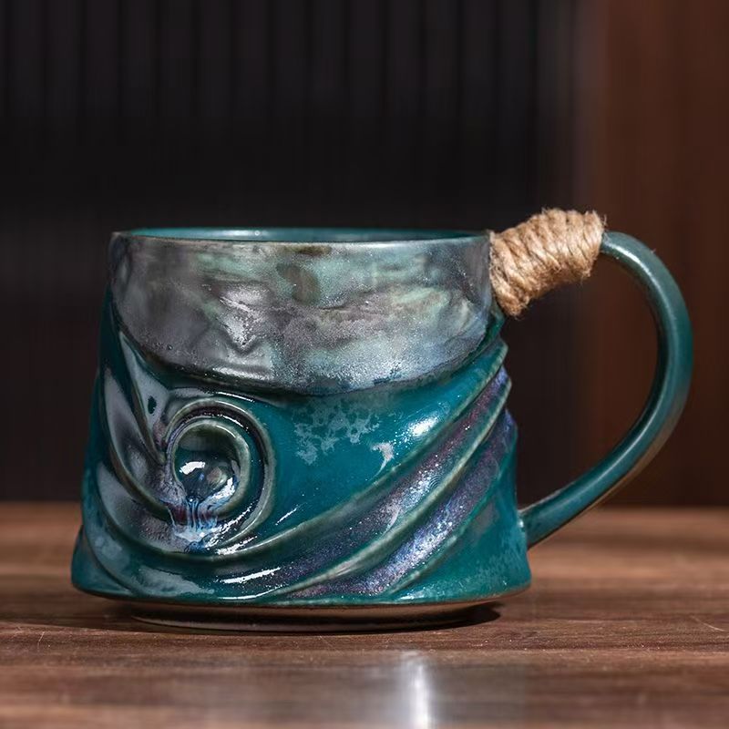 Tasse à café en corde à motif ondulé-vert 320ml