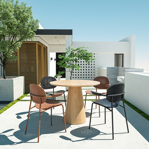 Silla de Comedor de Plástico de Diseño Minimalista con Reposabrazos y Respaldo para Jardín, Cómoda para Uso en Exteriores - Product Image 1