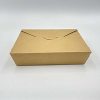Boîte à emporter jetable en papier kraft de 1500 ml avec fermeture à quatre côtés, conteneur à déjeuner en papier naturel verrouillable à quatre rabats