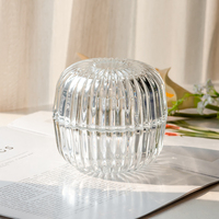 Grand Porte-Bougie Votive en Verre Cristal en Forme de Citrouille à Rayures Verticales, Résistant à la Chaleur, Recyclable, Décoration d'Intérieur, Aromathérapie de Noël