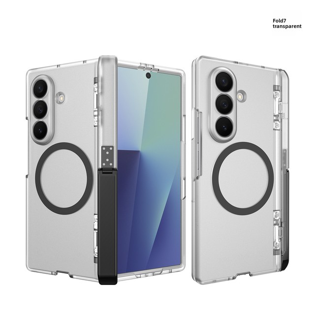 For Samsung Galaxy Z Fold 7 Case Protection with Wireless Magnetic Suction Invisible Kickstand Frosted Transparent Shockproof