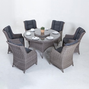 Joye per il tempo libero all'aperto Set da pranzo 6 posti Alu Rattan mobili da giardino tavola rotonda e sedie con <span class=keywords><strong>Lazy</strong></span> <span class=keywords><strong>Susan</strong></span> - Product Image 1