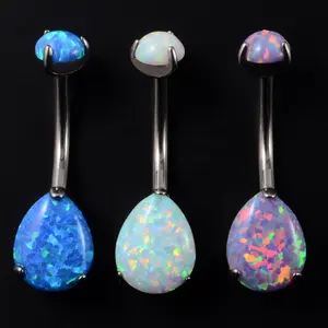 14G G23 Titanium Belly Bars Belly Opal Button Rings Belly Piercing Curved Banana Body Jewelry Navel Piercing Rings