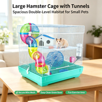 Cage à hamster en fer à 2 niveaux avec tunnel, villa de luxe, roue d'exercice, bouteille d'eau, maison pour petits animaux