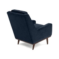 Fauteuil d'appoint Super Blue Velvet, style Mid-Century Modern, dossier haut, en tissu, pieds en bois, pour appartement, villa, salon, entrepôt, hôpital