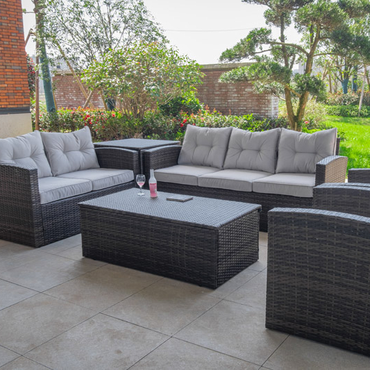 Ротанговая патио PE Wicker мебель набор 7 штук, для активного отдыха, ротанг кресло тренера Диван Набор стульев