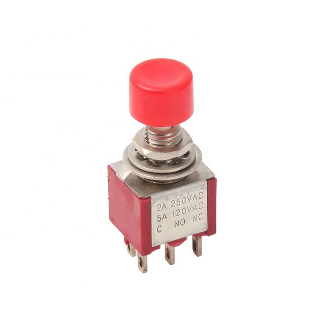 6mm Miniature 2A 250V Double Pole DPDT 6 Pin Spring Return ON-(ON) Auto Button Reset Colored Momentary Toggle Switch