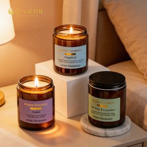 LunaLith - Bougies parfumées en cire de soja en gros - Coffret cadeau 200g |   Ensemble cadeau de bougies parfumées personnalisées en verre ambré pour la décoration de la maison - Product Image 6