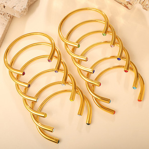 Brazalete Abierto de Aleación de Zinc con Gemas Multicolores Estilo Europeo Americano, Joyería de Fiesta para Mujer con Cristales y Diamantes de Imitación - Product Image 2