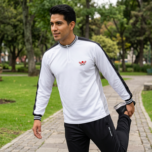 Custom Logo Men's Taekwondo 1/4 Zip Long Sleeve Crewneck 100% Cotton Knitted Quick Dry Martial Arts Training Gym Sports <b>Tee</b> - Product Image 1