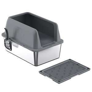 Leicht zu reinigende Kitty-Katzen toilette Große Katzen toilette Edelstahl Offene, hochs eitige Katzen toilette - Product Image 6