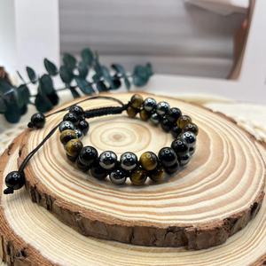 Double Layer 8mm Tiger Eye Obsidian <b>Bracelet</b> Woven Adjustable Magnetic Yoga <b>Beads</b> For Men Gift Jewelry - Product Image 1