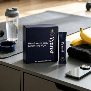 Café Instantáneo Herbal Mixto de Origen Vegetal, 10g*10 Sobres, Lata Metálica Redonda con Esquinas Mate en Color Azul Marino, Impresión de Taza de Café Dorada, OEM Personalizado al por Mayor - Product Image 6