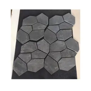 Estera de malla para pavimentación de suelo, azulejo de pizarra negra natural con patrón loco