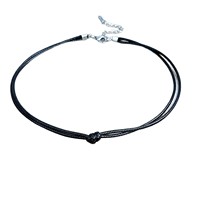 Collier en acier titane à double couche avec corde cirée pour femme, ras-de-cou inaltérable, chaîne de cou en cuir avec anneau simple