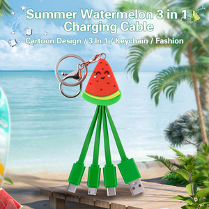 Women Gift Watermelon 3 in 1 Multi Function Charging Cable Compact Portable Keychain USB Type C 3 in 1 Charging Cable - Product Image 2