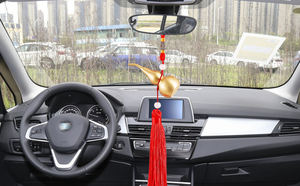 Pendentif Wu Lou en laiton doré avec bande porte-bonheur rouge pour ornements de voiture, Hu Lu apporte la chance, la sécurité et le succès - Product Image 6