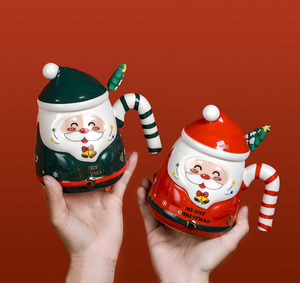 Christmas Santa <b>Ceramic</b> <b>Mug</b> With <b>Lid</b> Handle Cartoon Design Gift Box Set - Product Image 4