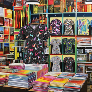 Camice Medico Stampato Personalizzato con Scollo a V, Uniforme da <span class=keywords><strong>Infermiere</strong></span> con Tasche Applicate, Camice da <span class=keywords><strong>Infermiere</strong></span> con Disegni Cartoon - Product Image 3