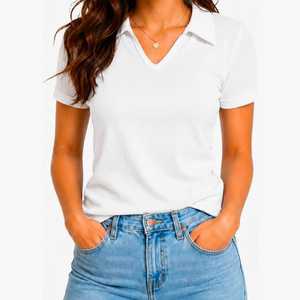 Camiseta de Mujer de Manga Corta, Tejida, Informal, de Algodón y Fibra de Bambú, Ligera, para Verano - Product Image 1