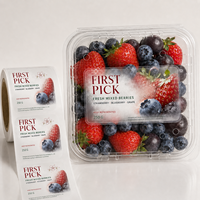 Aangepaste transparante blauwe bessen fruitlabel waterdichte, lage temperatuurbestendige rol sticker voor vers fruitverpakkingen