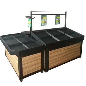 Supermarkt Stalen houten fruit groente display stand groente en fruit rack plank stand ontwerp