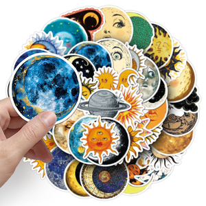 50pcs Cool Non-contrefaçon rétro fantaisie <span class=keywords><strong>soleil</strong></span> lune étoiles nuages autocollants pour guitare casque bureau autocollant décoratif - Product Image 6
